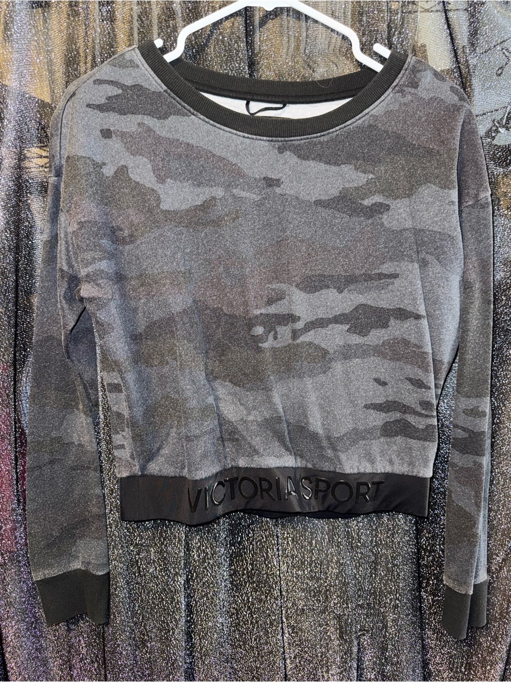 Victoria's Secret Gray Camo Cropped Crew Sweatshirt
